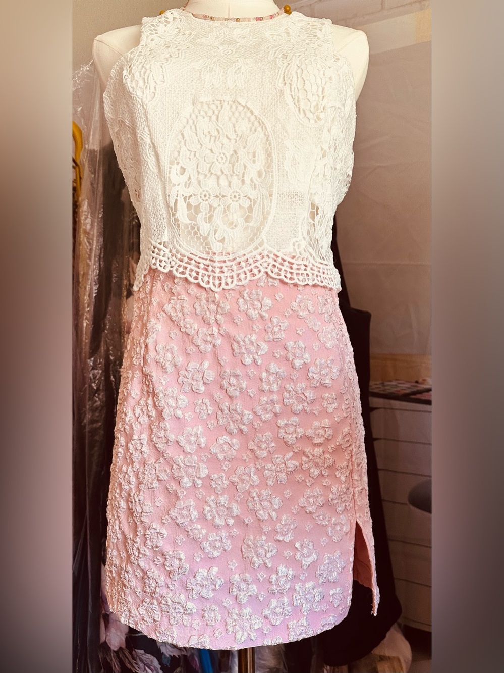 Floral Brocade Pink Mini Skirt